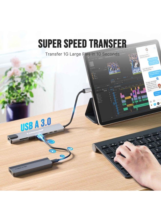 Lemorele TC19L 8-in-1 USB-C Docking Station - 4K HDMI, 60W PD Charging, High Speed Data Transfer - Image 4